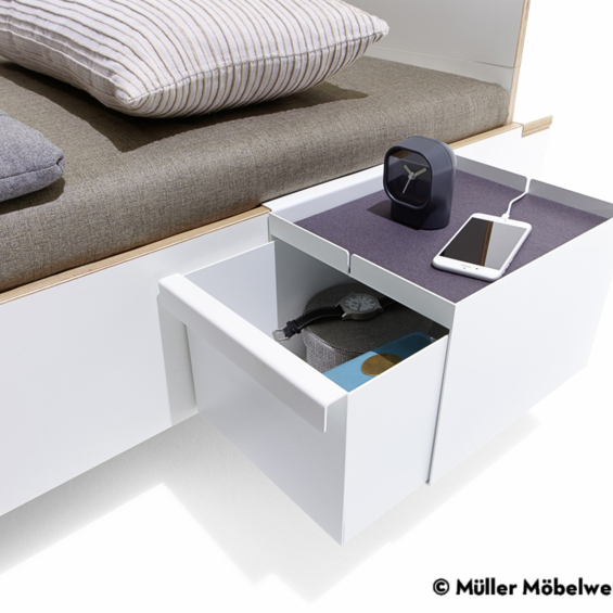 MÜLLER MÖBELWERKSTÄTTEN Ablage Schubkasten weiß zu Bett Flai